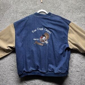 Vintage Turkey Hunting NWTF Three Rivers Denim Mens XL Bomber Jacket Made In USA